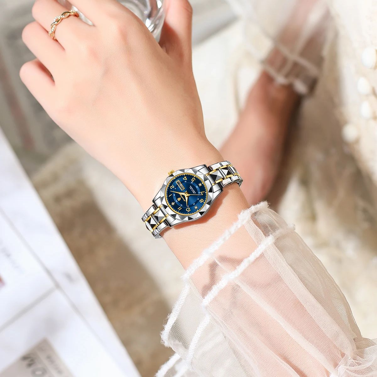 POEDAGAR, relojes de lujo para mujer, resistente al agua, luminoso, con fecha, semana, reloj para mujer, vestido de cuarzo de acero inoxidable, reloj para mujer