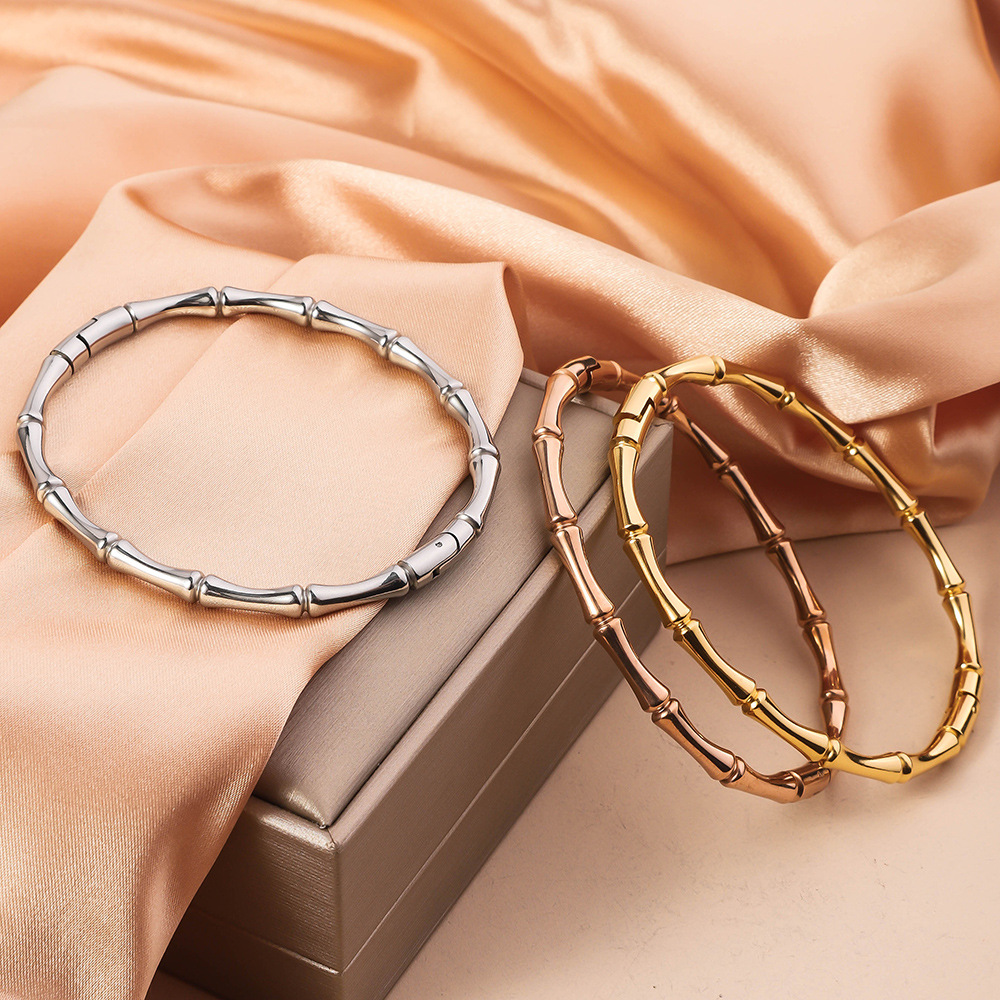 RAKOL Punk Cor do Ouro Bambu Joint Open Cuff Bangle Trend Bracelet Para Mulheres Homens Clássico Charme Bracelet Casal Mão Jóias Presente