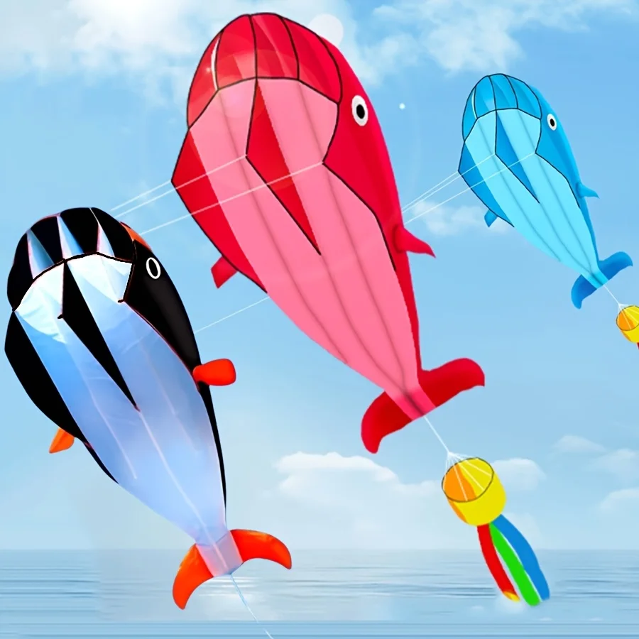 Cometa de ballena suave, cometa de playa de animales grandes, juego de entretenimiento al aire libre, fácil de volar, antiarañazos, viene con bolsa de almacenamiento de cables con asa