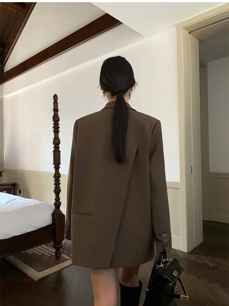 Preto manga comprida terno jaqueta para moda feminina coreano voltar split escritório senhora blazer casaco outono inverno jaqueta casaco solto