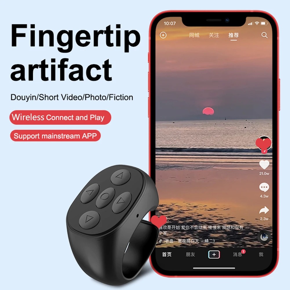 Para TikTok Ring Bluetooth Control remoto yema del dedo Selfie Video controlador giratorio de página automático navegación para teléfono móvil