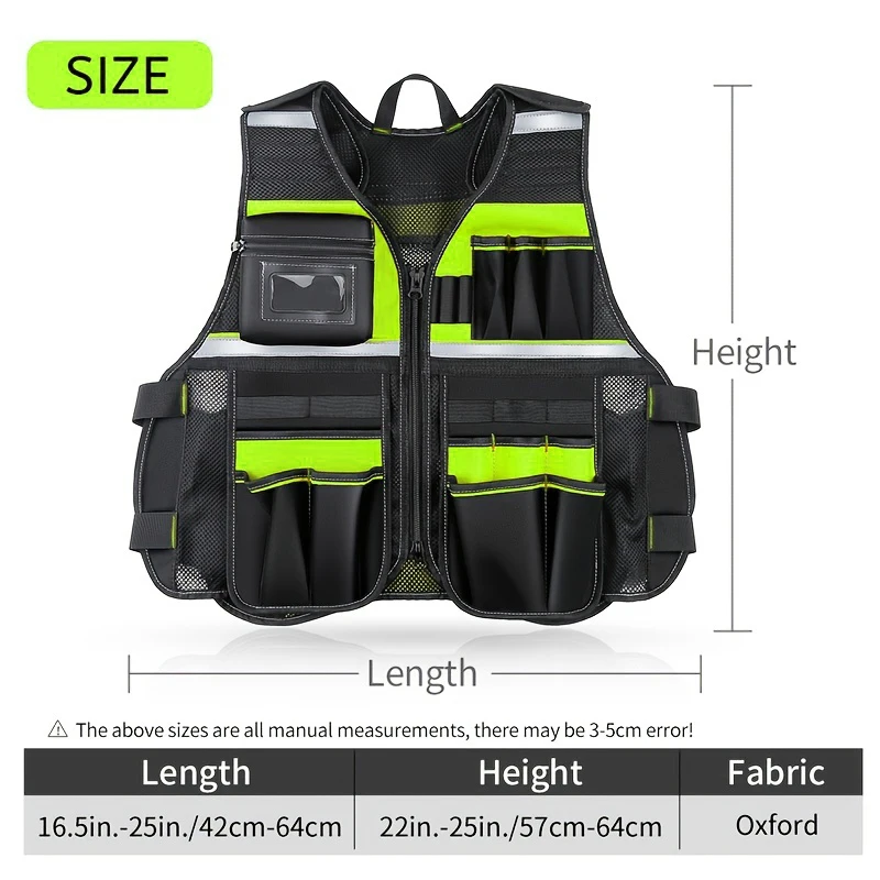 Abbigliamento da lavoro Gilet per attrezzi da lavoro completo Gilet di sicurezza riflettente con multitasche e cerniera Gilet per attrezzi resistente per elettricisti