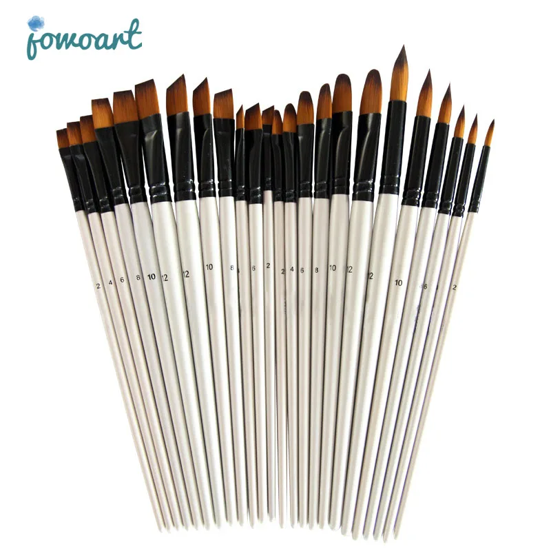 แปรงผมไนลอนทูโทนมุกสีขาวเสาไม้สําหรับสีน้ํามันสําหรับผมแปรงสีน้ําสําหรับผู้เริ่มต้น 6 ชิ้น/เซ็ตแปรงทาสีศิลปะ