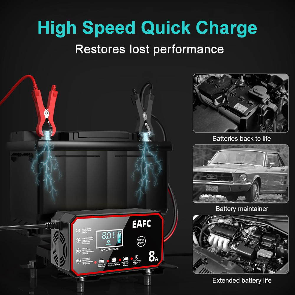 12V 8a 12V 6a Smart Auto Accu Lader Puls Reparatie Automatische Start Snellader Motorfiets Truck Lood Zuur Batterijen