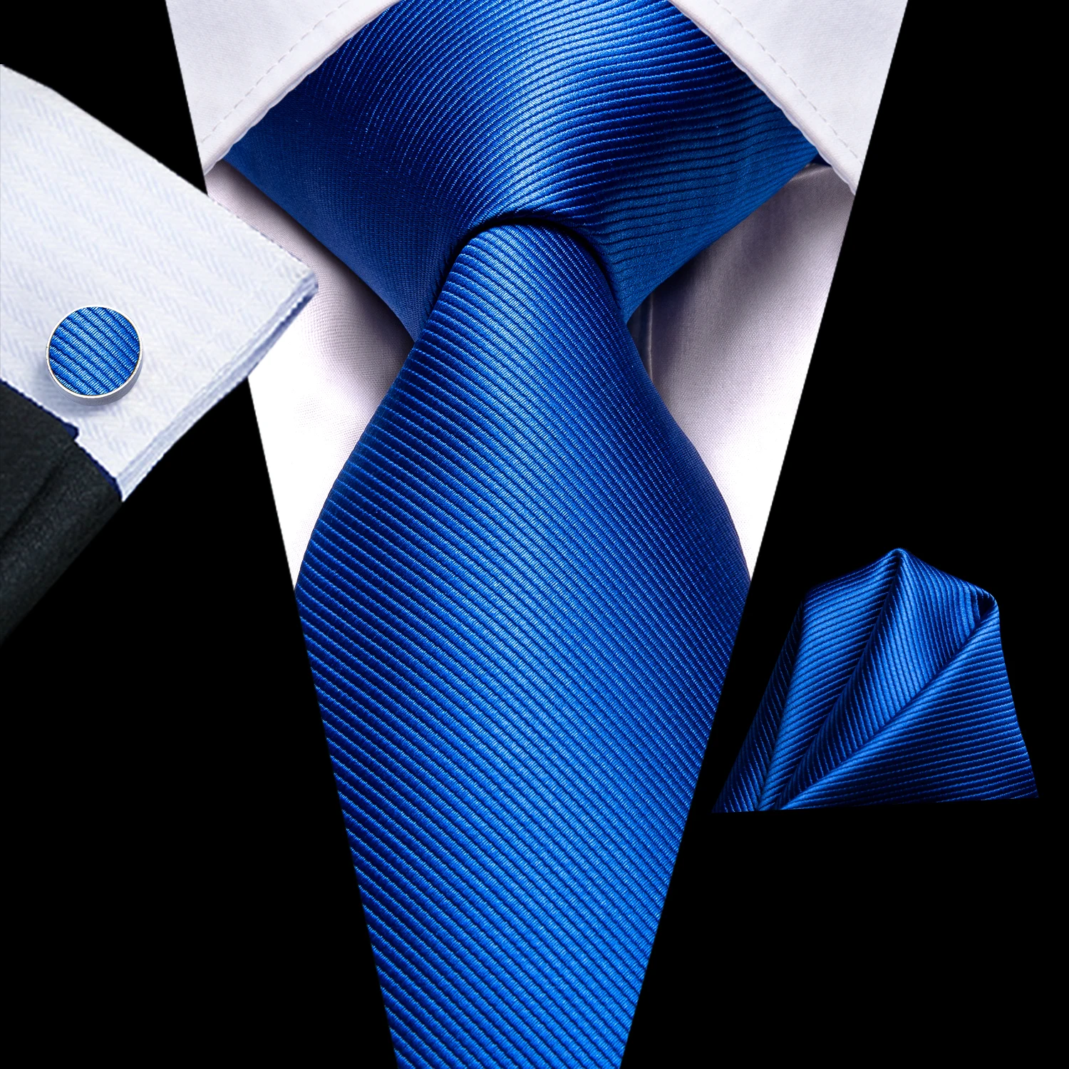 Barry. wang blaue Seide Herren Krawatte Taschentuch Manschetten knöpfe Set Marine Royal Sky Pfau See blaue Krawatte für männliche Hochzeit Business Party Event