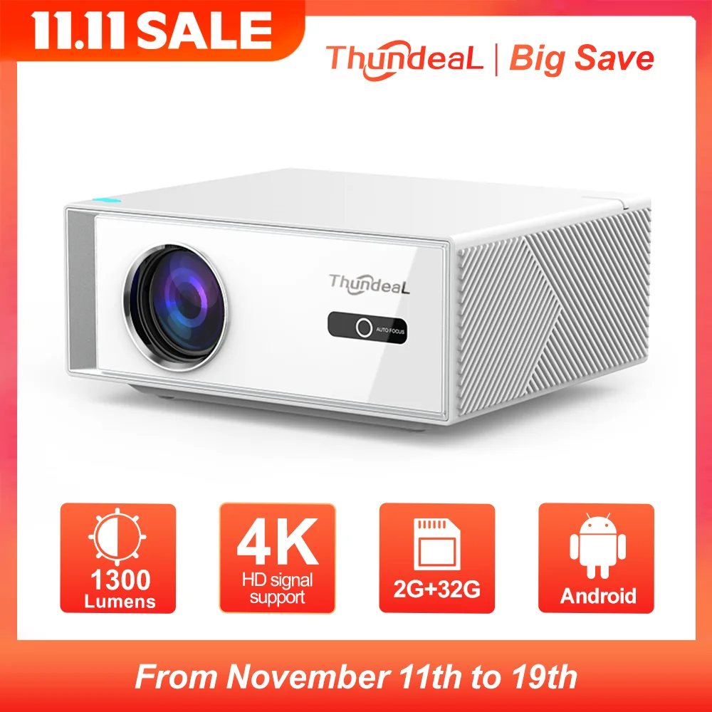 ThundeaL TD95W Android-проектор Full HD 1080P WiFi 2K 4K Домашний кинотеатр Портативный Smart TV Видео Кино встречи Светодиодный проектор TD95