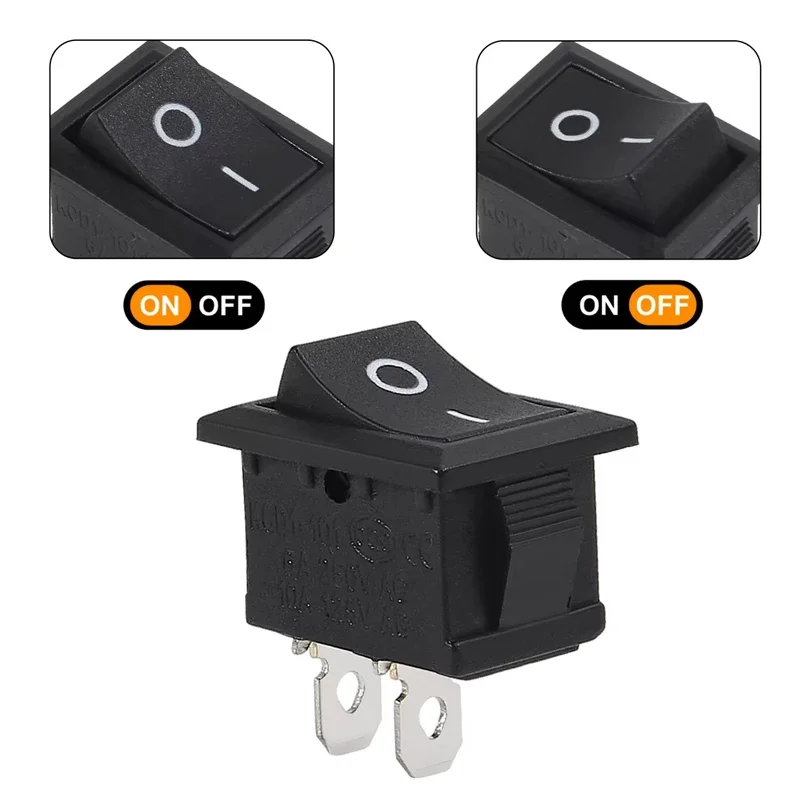 15 peças mini interruptor rocker spst preto e vermelho interruptores botão ac 250v 3a/125v 6a 2 pinos i/o 10*15mm interruptor liga-desliga rocker