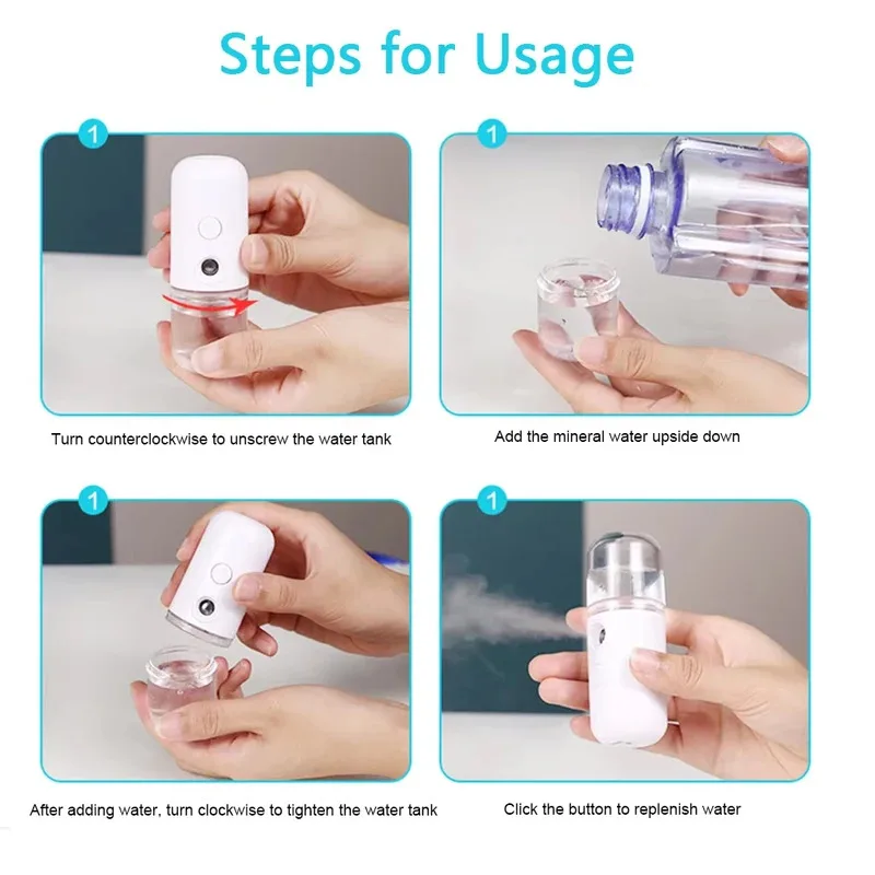Mini humidificador de 30ml para coche, hogar, oficina, portátil, recargable, pequeño, inalámbrico, pulverizador facial Personal, máquina de niebla, humidificador
