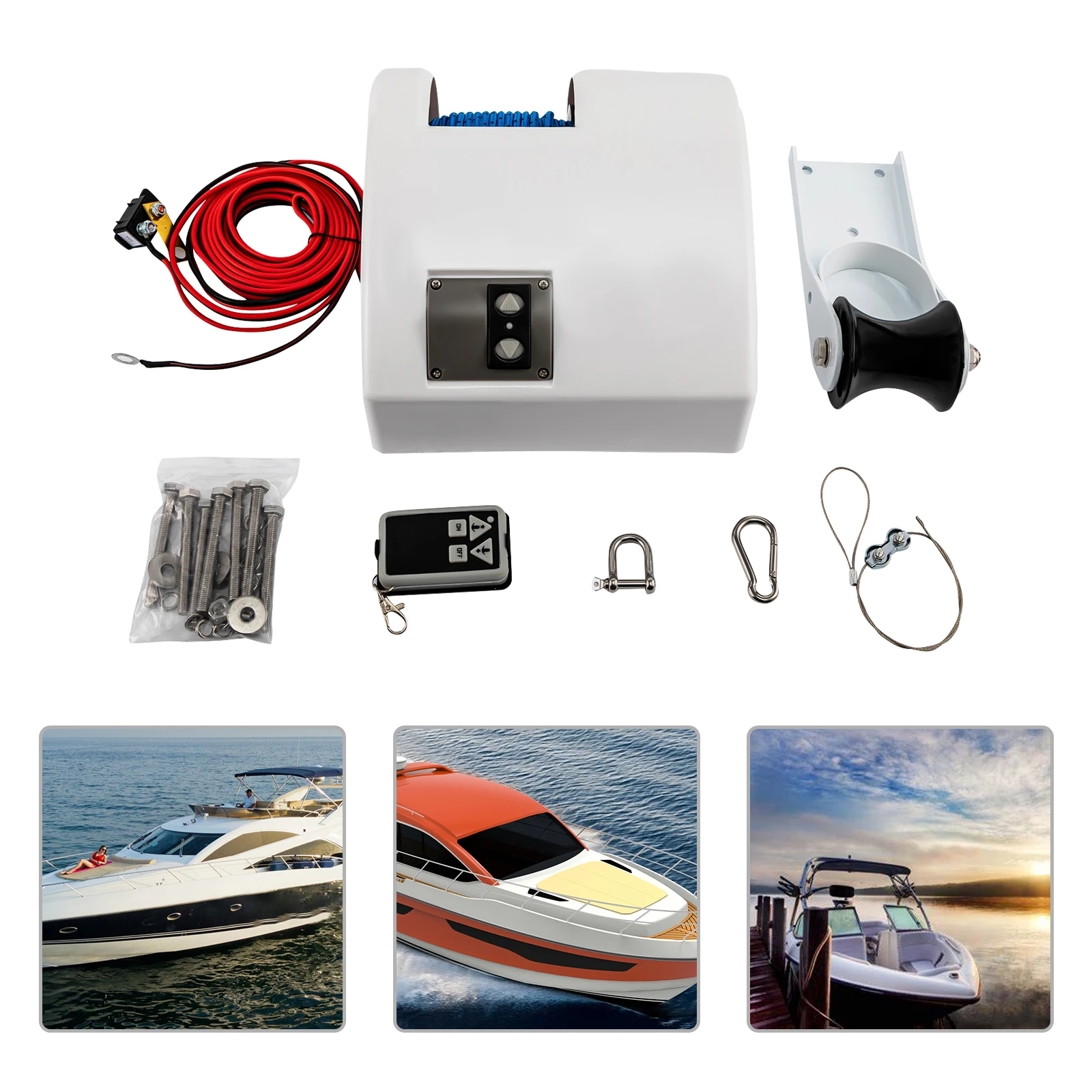 12V Electric Anchor Winch 45LBS Load Capacity Boat Winch with Remote Control Marine for Dropping Anchor Operations
