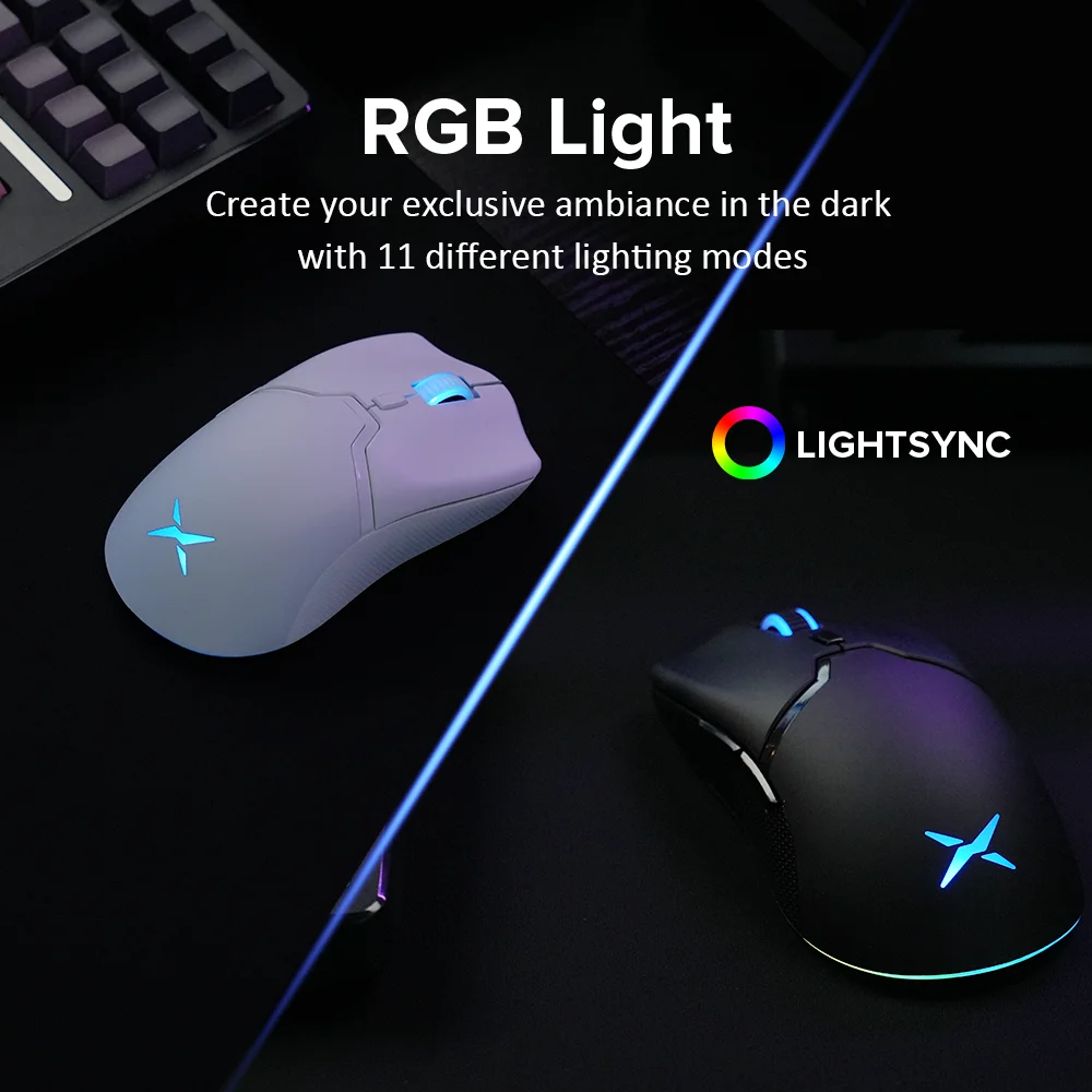 Ratón inalámbrico para juegos Delux M800 PAW3395, luz RGB, 26000DPI, con cable, programable, ergonómico, recargable, para PC, portátil y Gamer