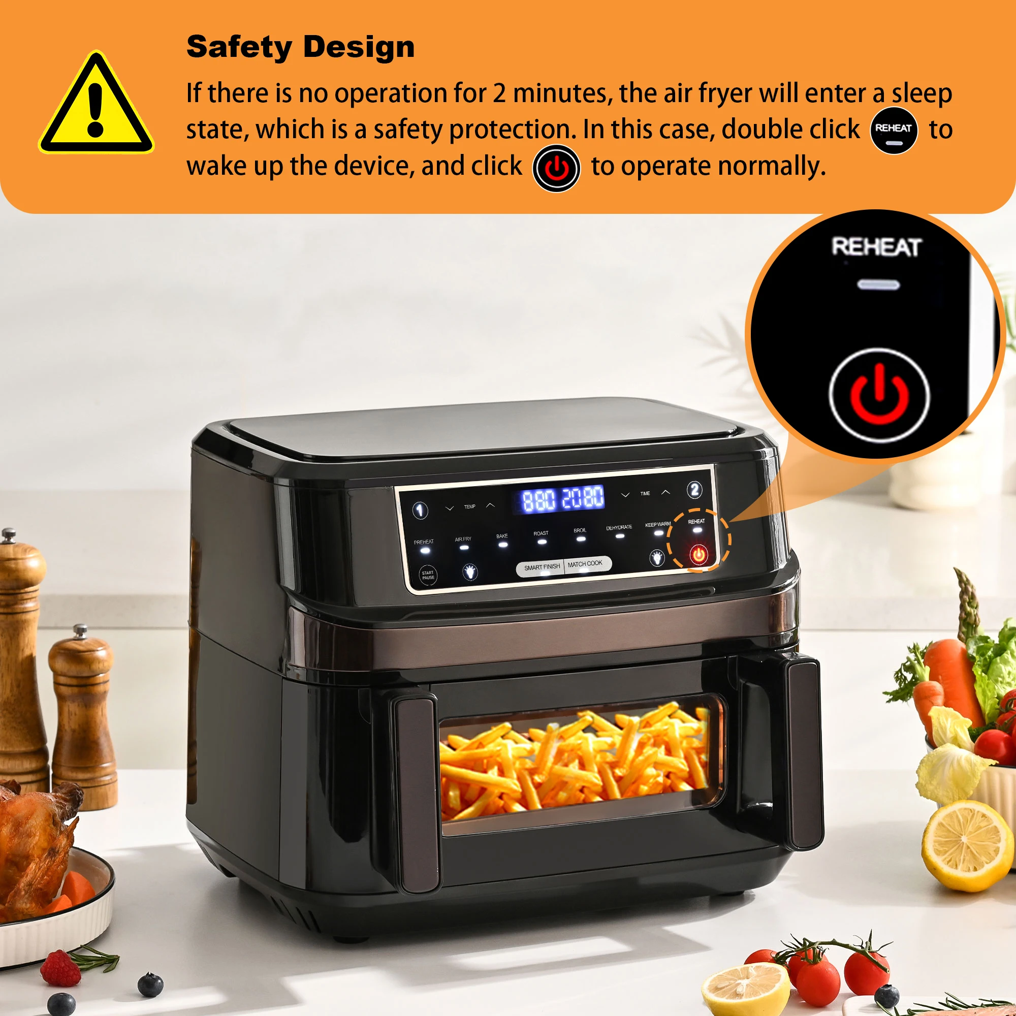 Friggitrice ad aria calda da 12 litri con una o doppia camera regolabile, friggitrice XXL con touchscreen 8 programmi, friggitrice ad aria calda con finestra di visualizzazione