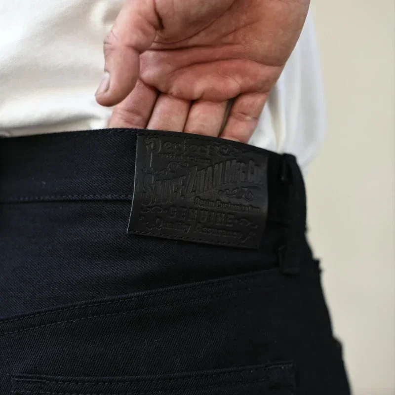 ソースzhan-メンズブラックジーンズ、両面プリントジーンズ、サンライズセルベエッジデニム、16オンスのレギュラーフィット、SZ6601-BL