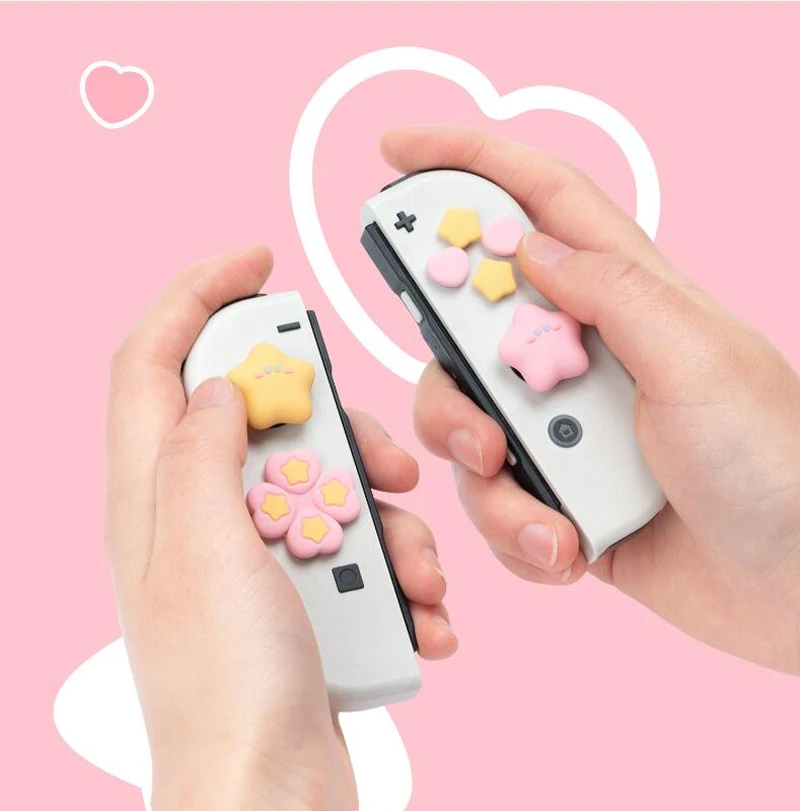 Funda de silicona suave con forma de estrella para interruptor, pegatina con forma de d-pad, botón cruzado, botón ABXY, Oled, NS, Joy-con, tapa de agarre