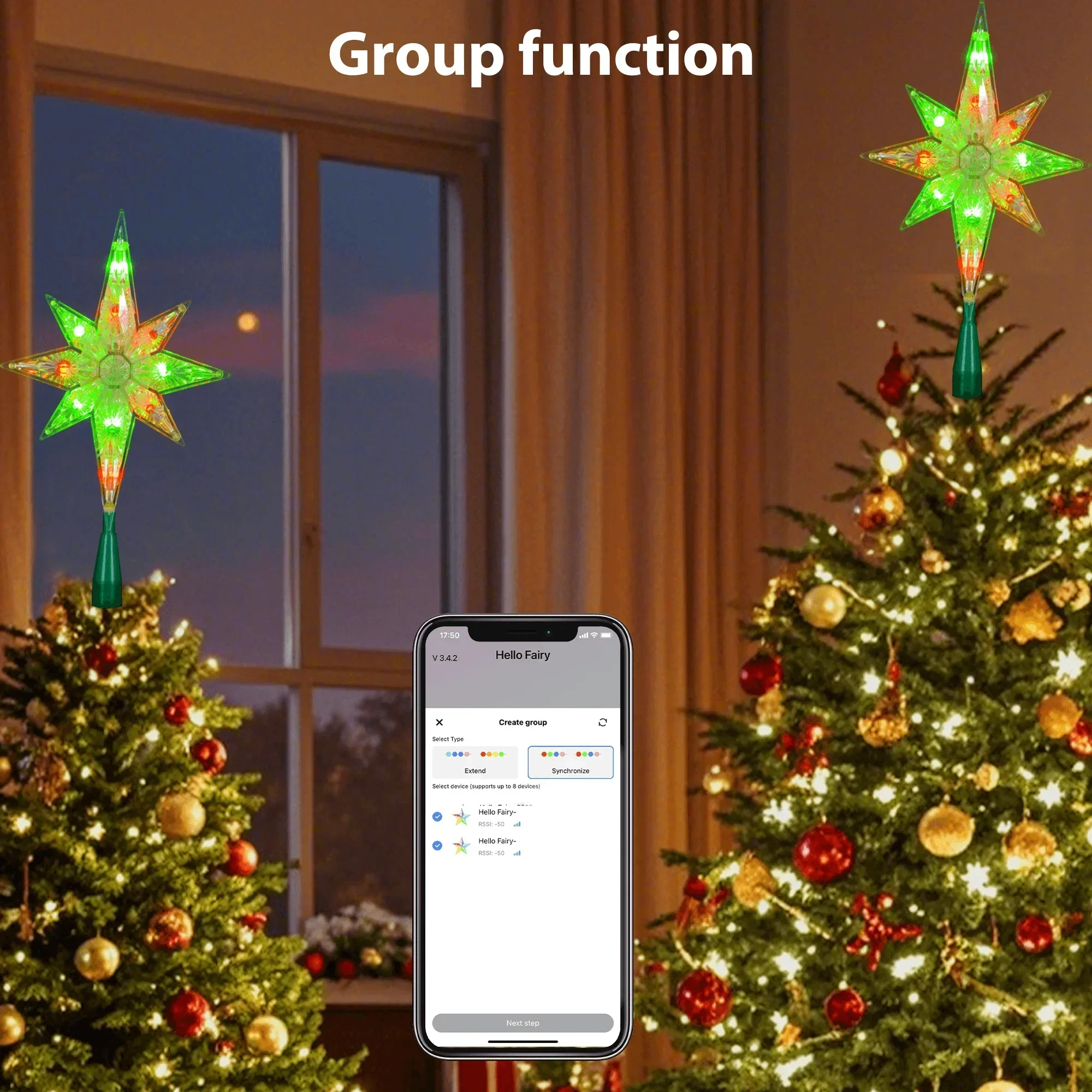 5V Smart APP Remote Control RGB Color Abyssal Mirror Christmas Tree Star Decor Lights Music Sync Xmas Tree Topper Holiday Party