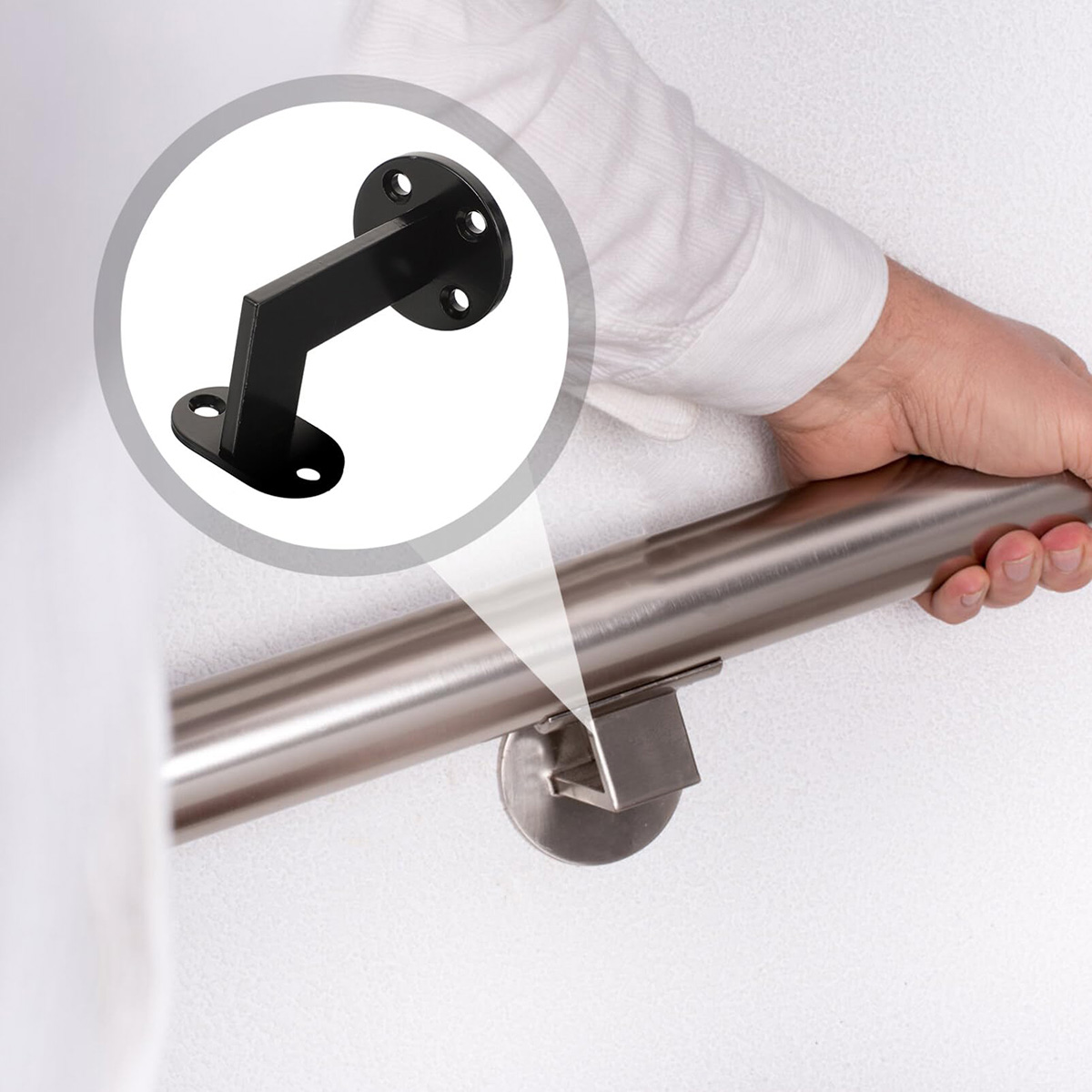 Pasamanos de escalera de pintura negra de acero inoxidable, marco de soporte fijo, soporte de pared para pasillo, soporte inferior