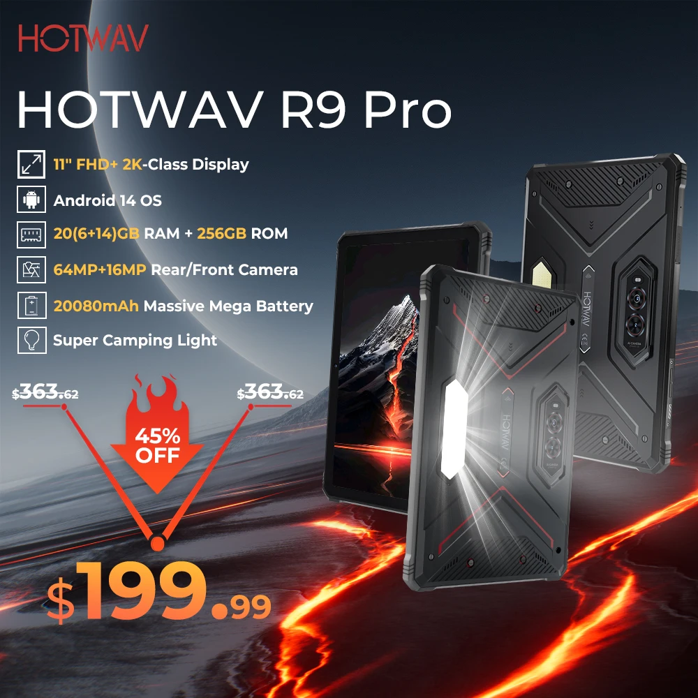 HOTWAV R9 Pro Robustes Tablet 11'' FHD+ 2K-Display 20080 mAh Massives Akku-Pad Android 14 6 GB 256 GB Kamera Global 4G Tablet PC