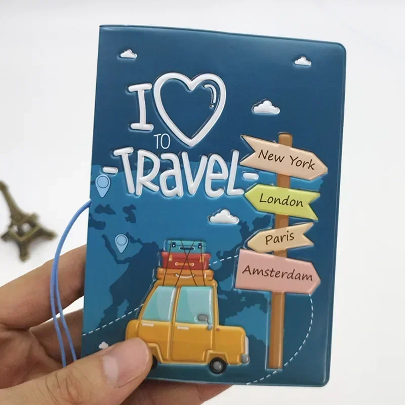 Funda para pasaporte de viaje de cuero PU, portatarjetas de identificación, 14x10cm, embarque portátil, moda, funda para pasaporte de dibujos animados lindos, hombres y mujeres1