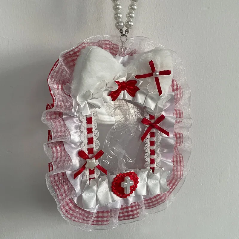 Sweet Diy Plush Card Holder with Ribbon Bow Lolita Lace Photocard Holder Lace Top Loader Anime Idol Display Photo Card Case New