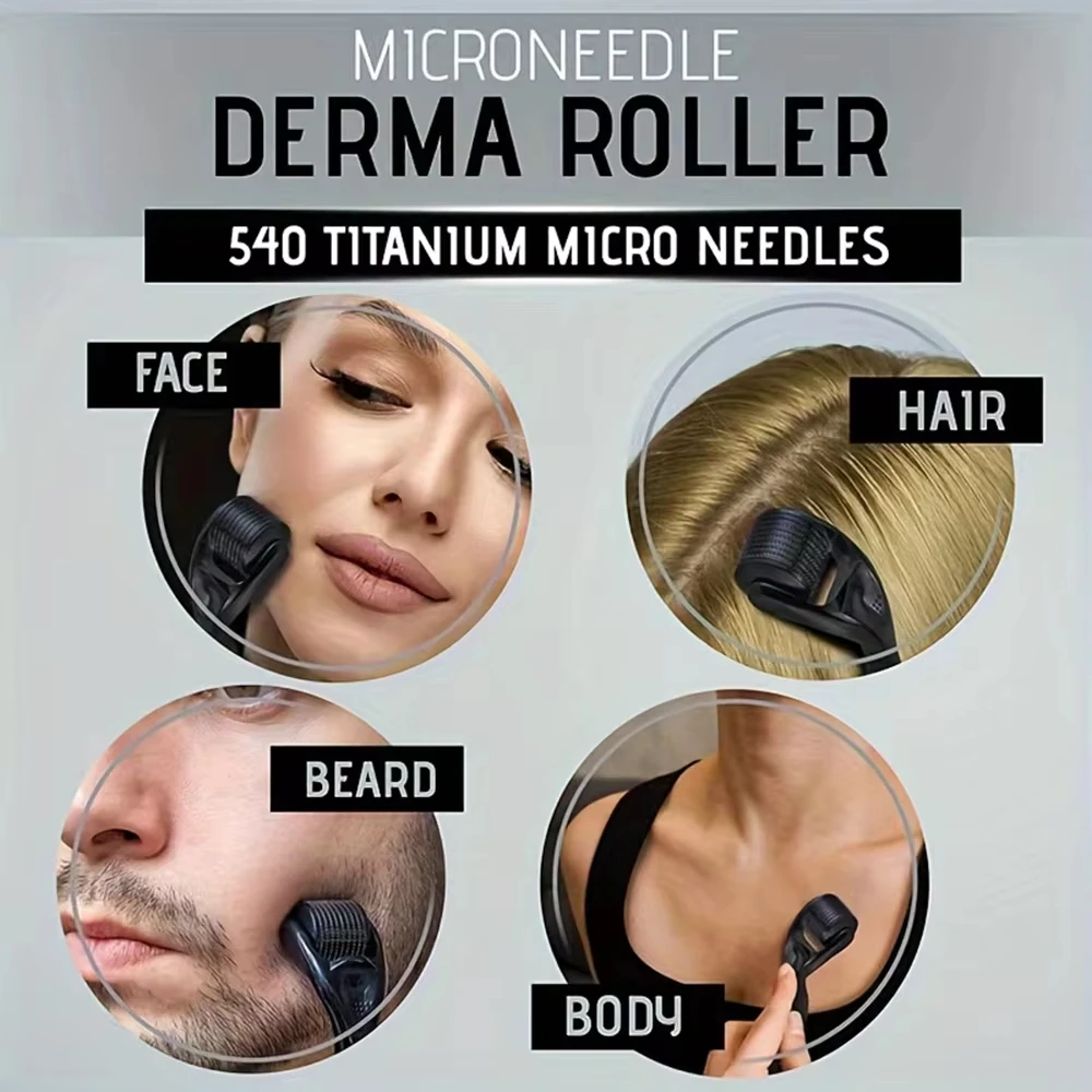 Derma selo microagulhamento rosto rolo massageador ajustável titânio agulha comprimento cuidados com a pele crescimento da barba couro cabeludo cabelo derma rolo