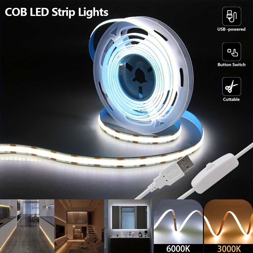 USB LED Strip Lights 5V 320LEDs/M Warm White COB LED Strip Flexible Lamp Tape DIY TV Mirror Backlight Kitchen Room Lighting