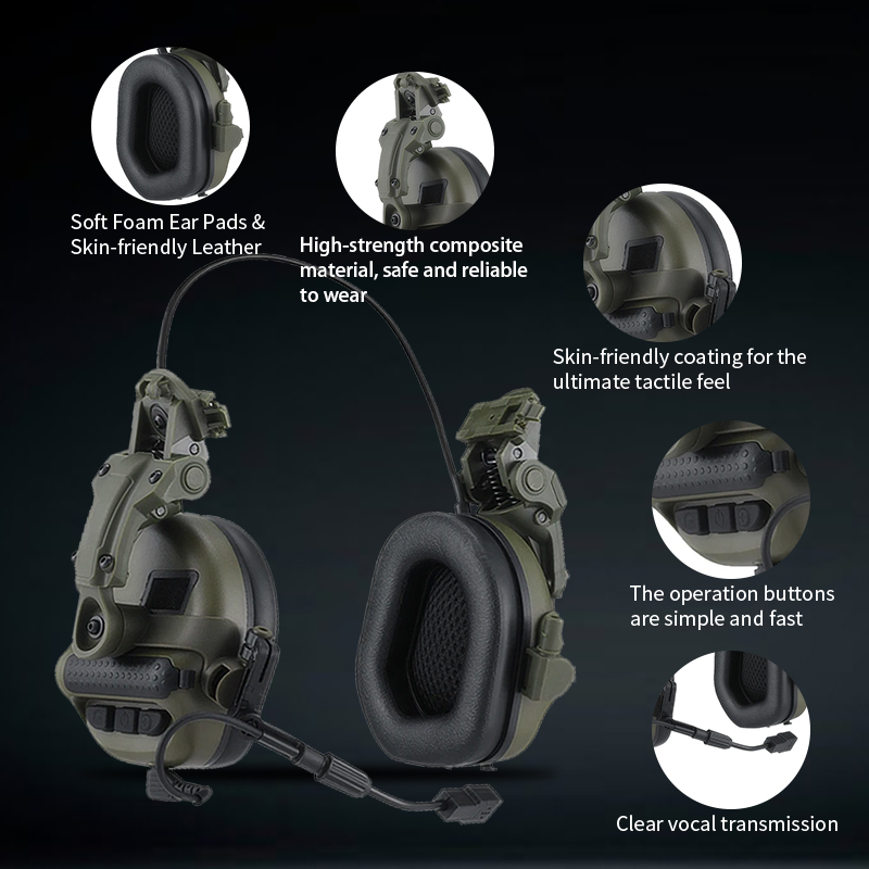 Auriculares tácticos compatibles con casco PTT, orejeras con cancelación activa de ruido para tiro militar, protección auditiva