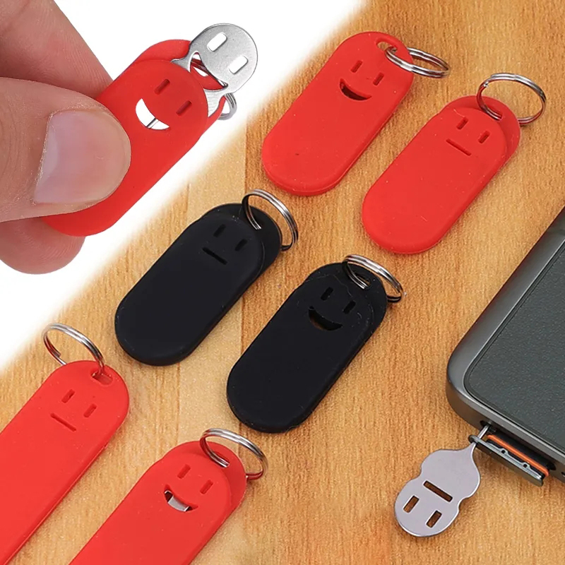 2Pcs SIM Karte Entfernung Nadel Pin & Anti-verloren Tablett Charme Schlüsselbund Split Ringe Telefon SIM Karte Lagerung fall Auswerfer Werkzeug Nadeln