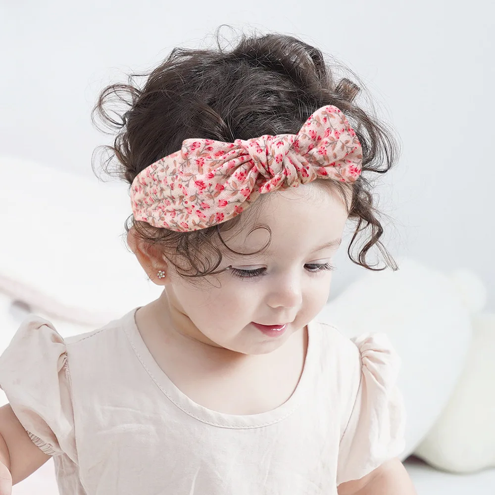 5 unids/set de diadema de lino y algodón de muselina lisa para bebé, banda elástica para el pelo con Orejas de conejo, turbante para niña, accesorios elásticos