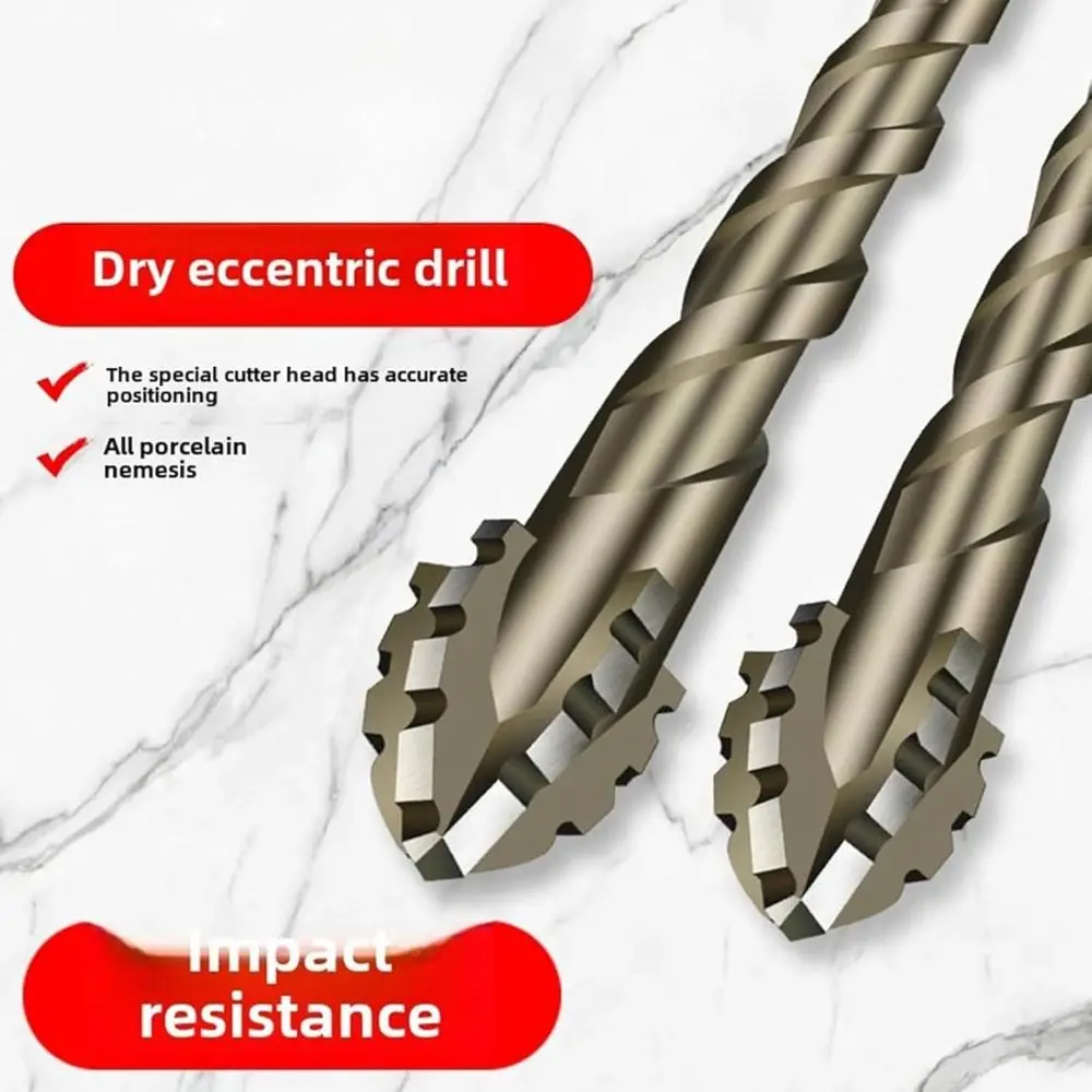 Four-Edged Eccentric Drill Bit Skewed Head High Hardness Tile Drill Bit Serrated Concrete Drill Bit Set for 4/6Pcs Drilling Tool