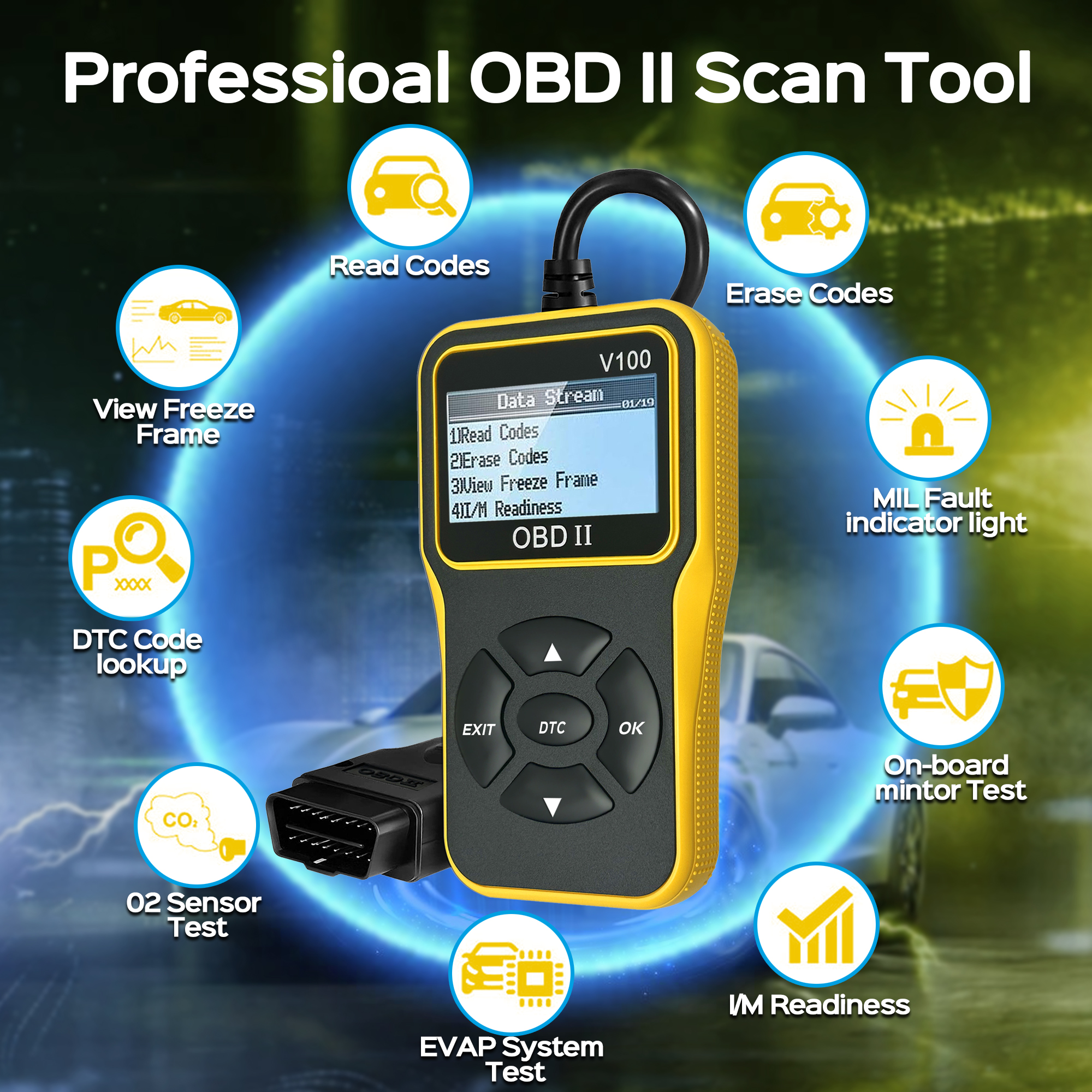 OBD2-Scanner-Diagnosetool, Auto-Check-Motorcodeleser mit Reset, verbesserte OBDII/EOBD-Autoscan-Tools