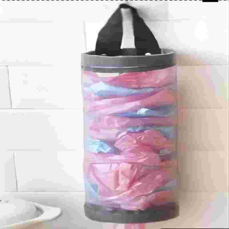 1pc gris articles divers sac de rangement mural maille sacs en plastique distributeur suspendu réutilisé pochette de rangement sacs poubelles cuisine poubelle Org