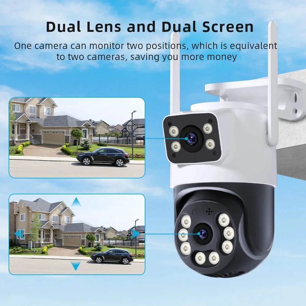 8MP 4K iCSee WiFi Telecamera PTZ Doppio Schermi Auto Tracking Visione Notturna CCTV Telecamera di Sorveglianza Esterna 6MP Telecamera IP di Sicurezza