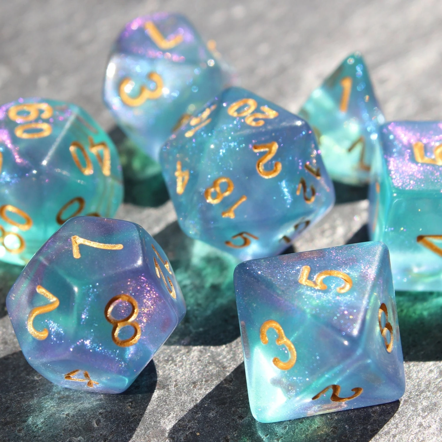 7 unids/set de dados de cielo estrellado azul para juegos de mesa DND Dungeons and Dragons D & D RPG juegos de rol de mesa
