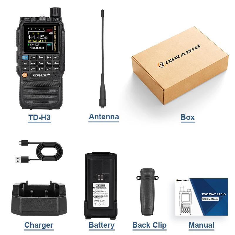 TIDRADIO H3 Walkie Talkie professionale Programmazione wireless Doppio PTT Programmazione radio multibanda portatile a lungo raggio di tipo C