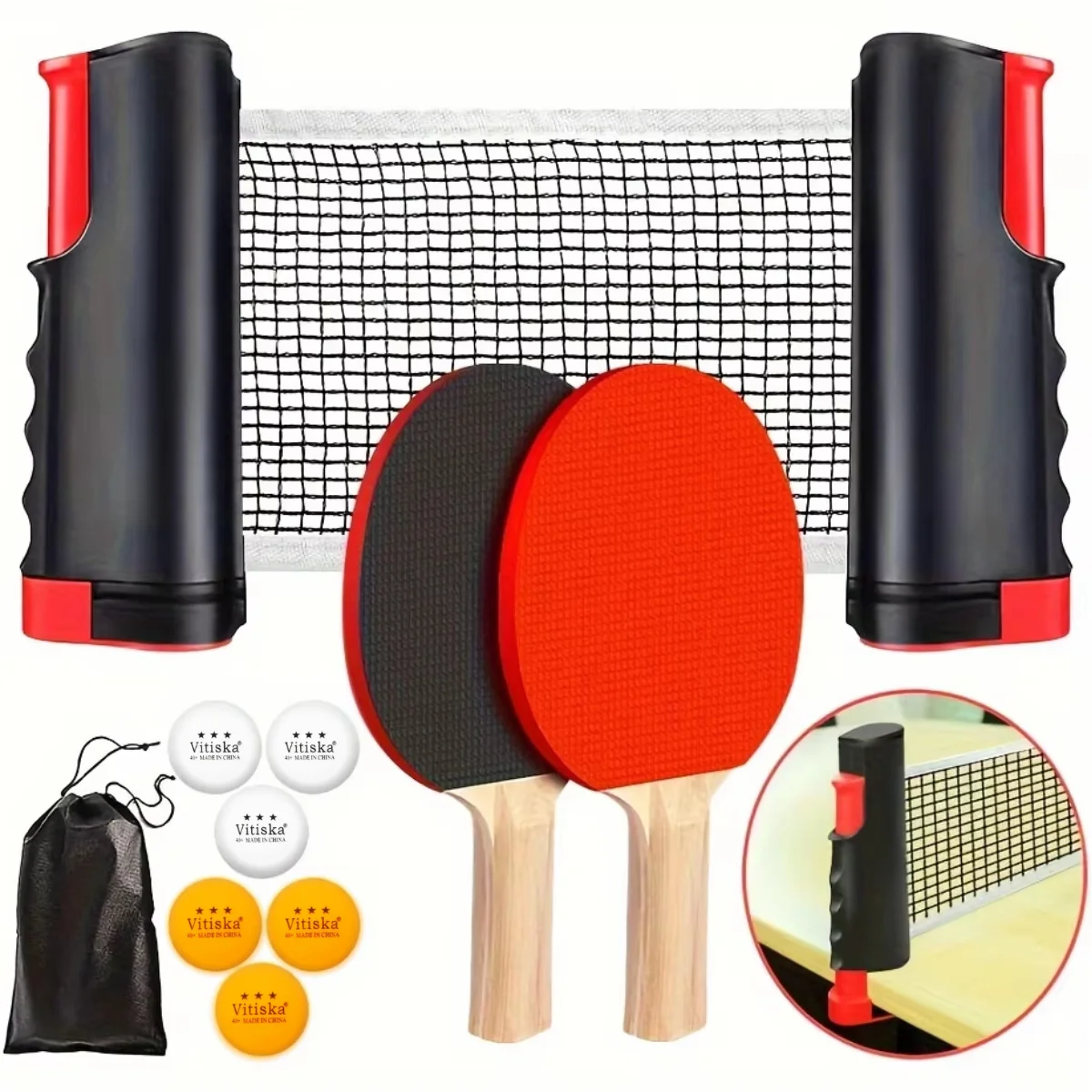 Juego de paleta de Ping Pong, juego de tenis de mesa portátil con red retráctil y bolsa de transporte, más de 40 pelotas de ping pong, juegos de interior/exterior, regalo