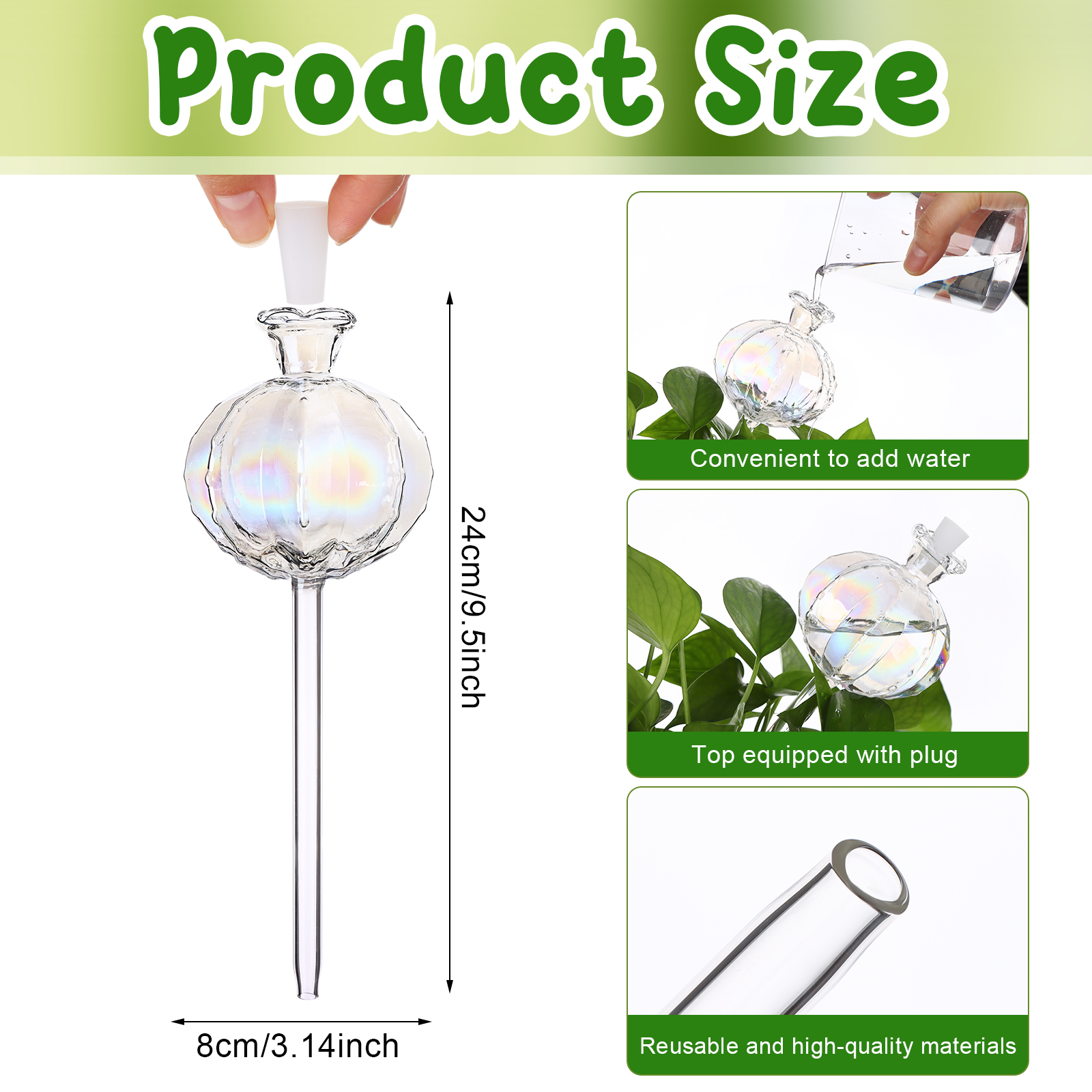 6 pezzi grandi lampadine per irrigazione per piante in vetro iridescente gocciolatori d'acqua per piante in vetro trasparente a forma di fiore colorato lampadine per irrigazione automatica
