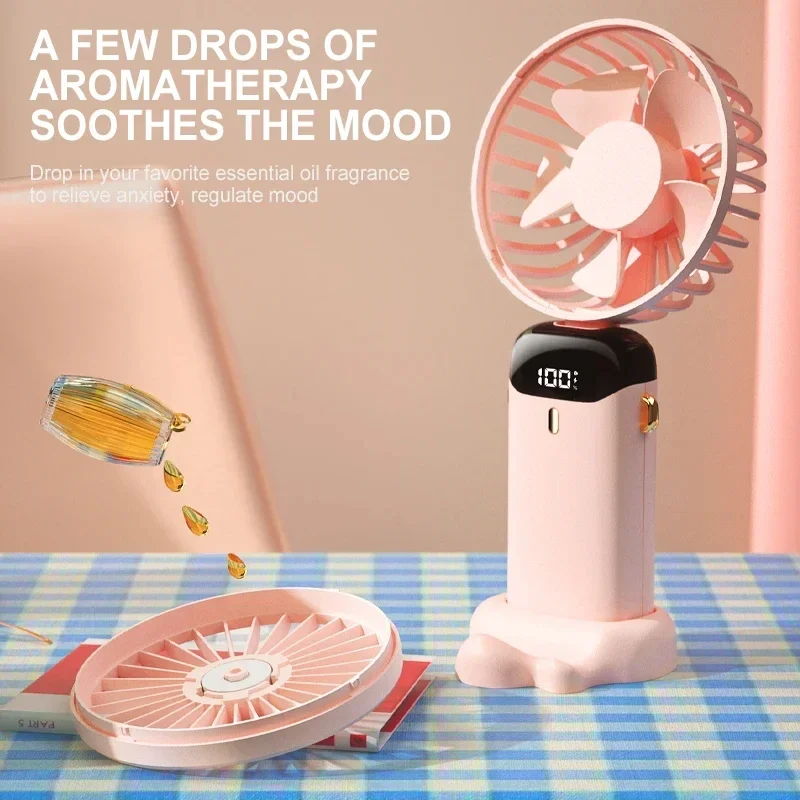 Portable Handheld Mini Fan Foldable Neck Hanging Fans 5 Speed USB Rechargeable Fan with Phone Stand and Display Screen 1800mAh