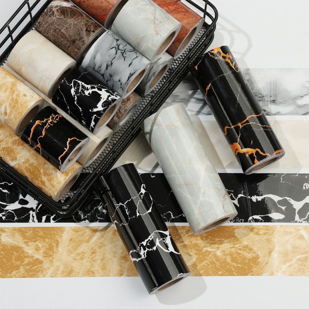 10M/Roll Door Frame Waist Line Wallpaper Windowsill Marble Grain Skirting Line Self-adhesive Waterproof Waveguide Line