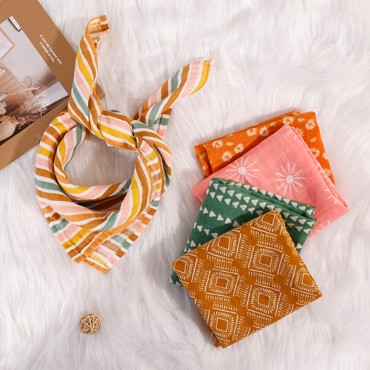 HappyFlute nuevo estampado 5 unids/set 60*60CM muselina suave Swaddle alimentación eructo paño recién nacido puro algodón bebé cara y toallita para lavar a mano