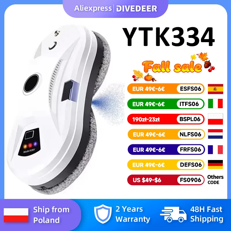 Robot do automatycznego mycia okien DIVEDEER, biało-czarny, inteligentne mycie, pojedyncze rozpylanie wody, do okien wysokich i dużych powierzchni.