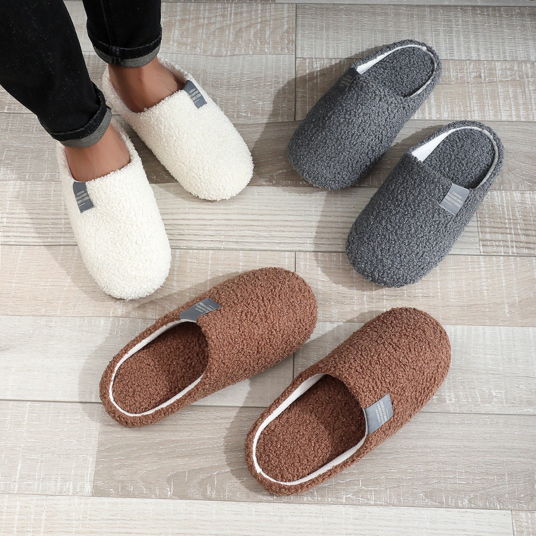 Couples Home Slippers Soft Fur Slippers Warm Indoor Flat Slides Nonslip Cotton Shoes Bedroom Light Slience Flats Floor Shoes