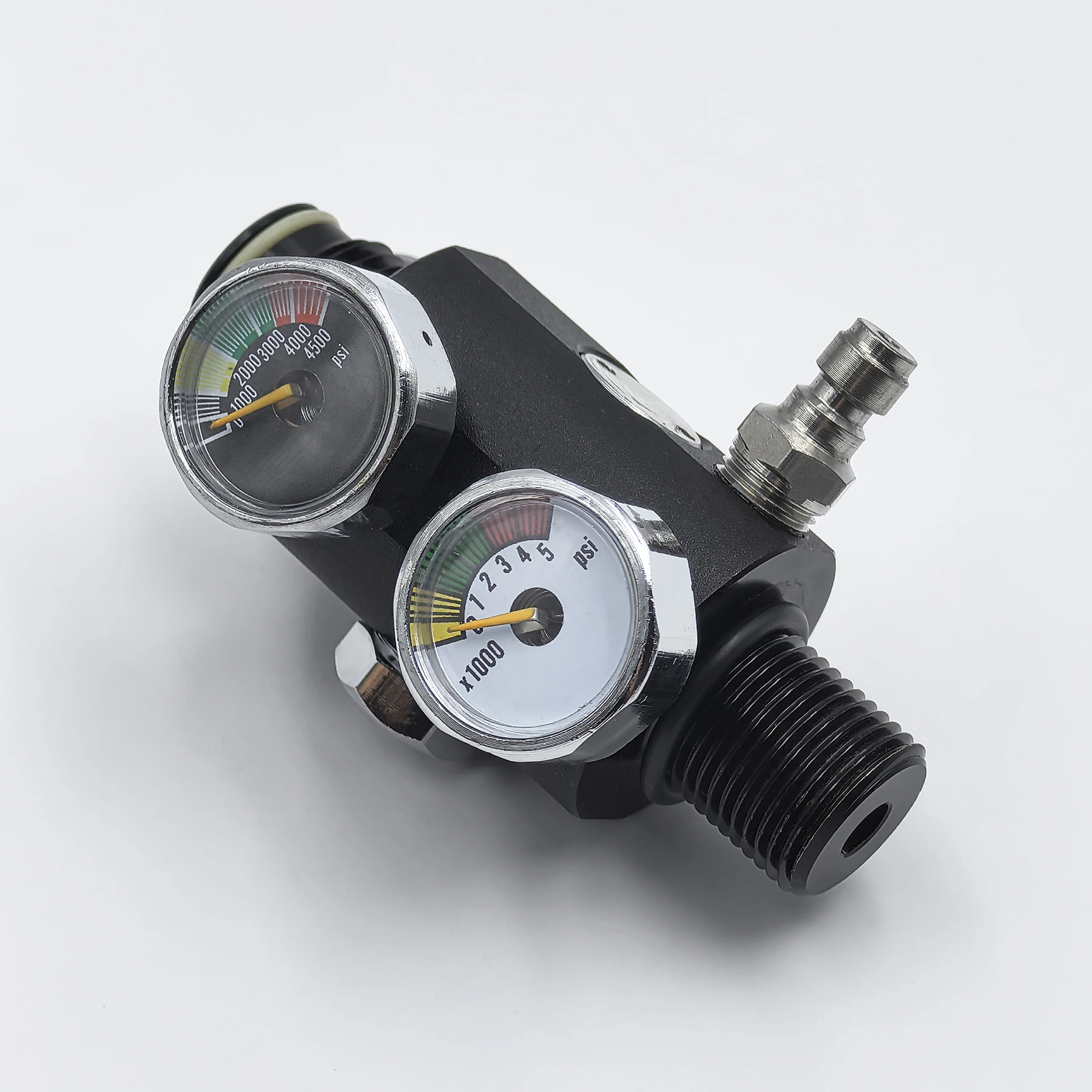 HPA Regulator with Pin Air Valve Regulated Output 0 to 3000psi M18*1.5, 5/8"-18UNF Dual Gauge Adjustable Pneumatic Fill Station