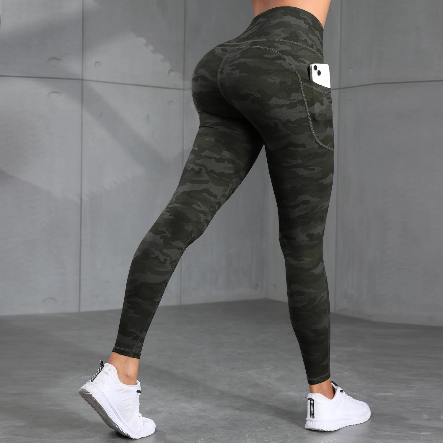 Bolsos camuflados cintura alta mulheres leggings de ginásio casual elástico ao ar livre calças estilo rua alta costura treino correndo calças