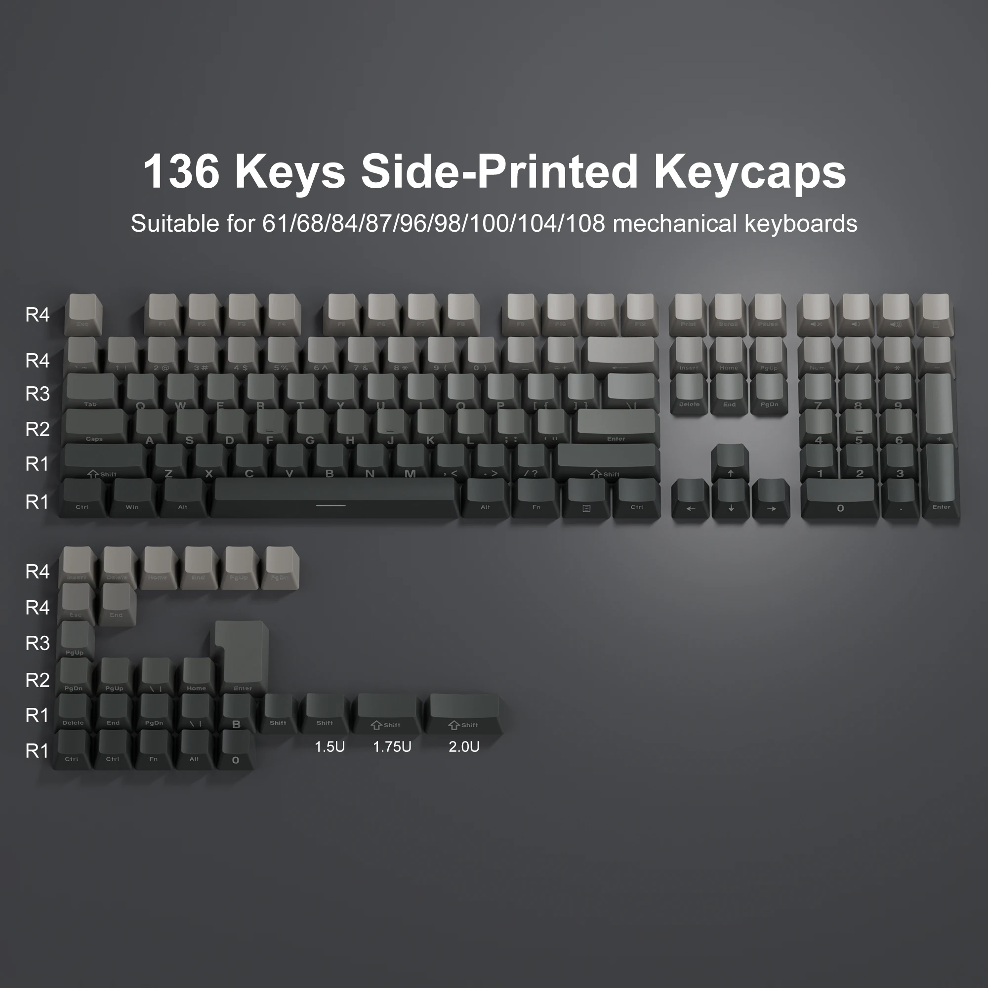 136 Key Polar Day PBT Double Shot Side Print Shine Through Backlit keycaps For MX Mechanical Keyboard 108 96 87 NJ80 84 68 64 61