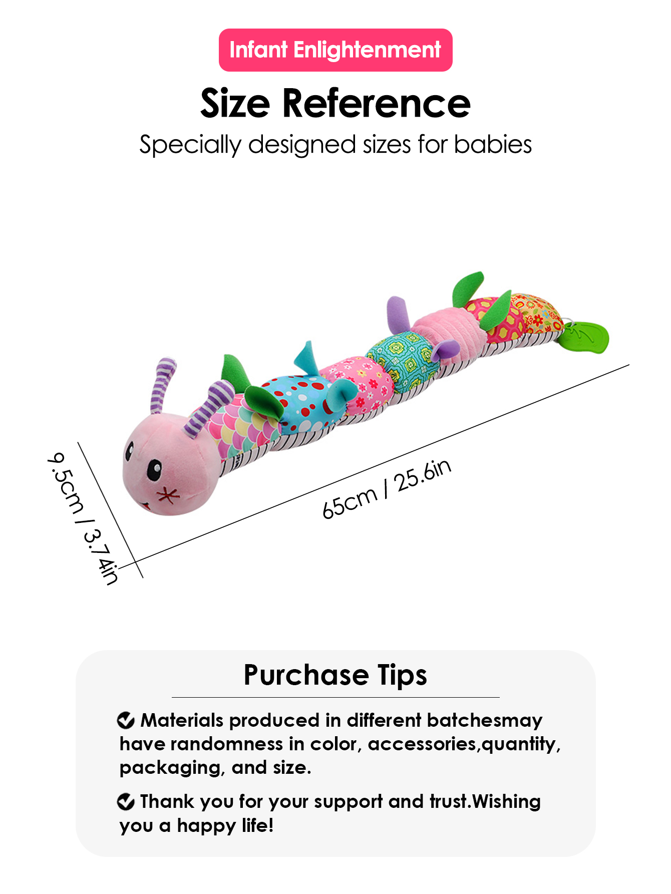 1 Baby Vine Music Caterpillar Worm Soft Baby Plush Toy Educational Interactive Sensory Toy