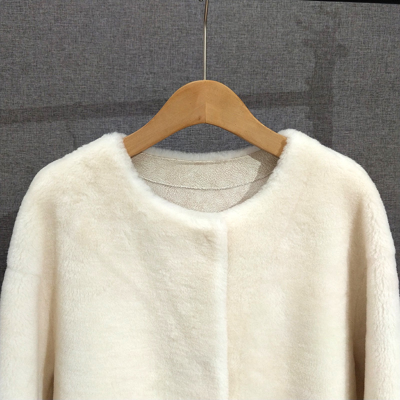 100% de lujo sencillo con cuello redondo para mujer, abrigo largo de piel de cordero, chaqueta cálida de invierno para mujer, Parka PT371
