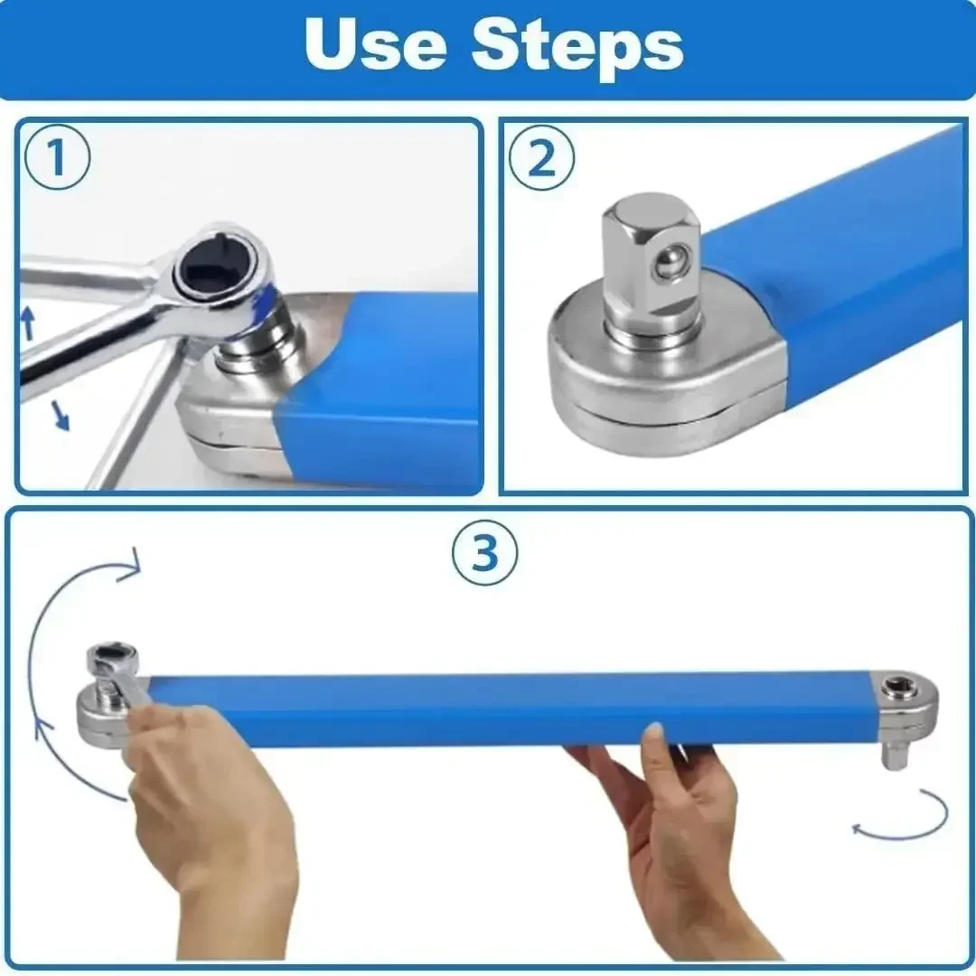 Offset Extension Wrench Ratchet Wrench Wrench With 1/2", 1/4" And 3/8" Square Drive Adapters Zero Degree Tool For Car Amagi