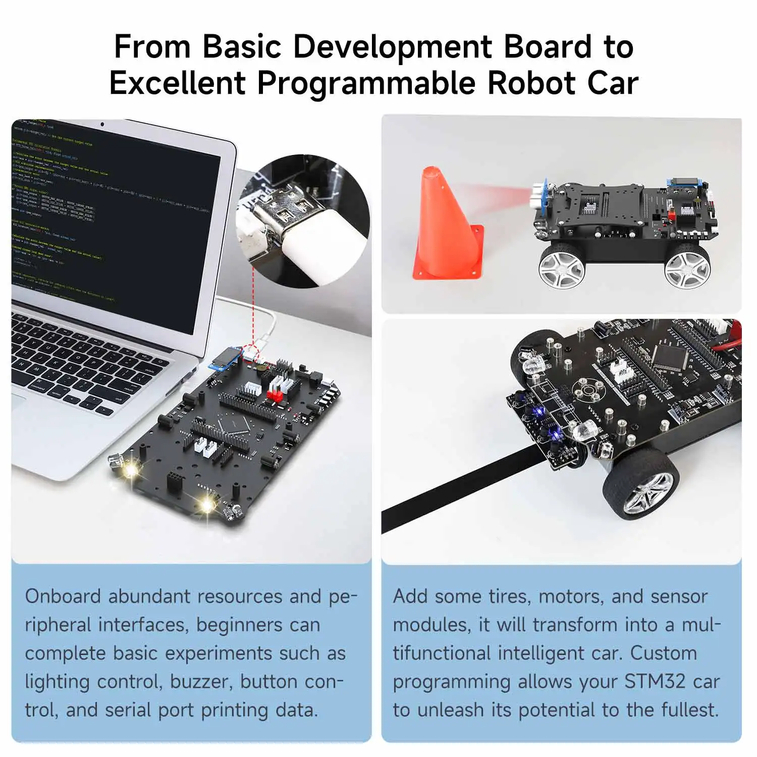 STM32 Smart Car Adopt STM32F103ZET67 Chip With 310 Encoder Motor Ultrasonic Module  STM32 Development Board And Robot Car 2-in-1