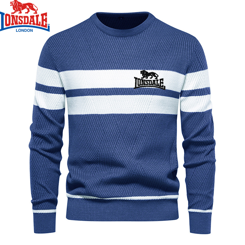 수 놓은 LONSDALE 남성용 겨울 스트라이프 스웨터 두꺼운 따뜻한 풀오버 남성용 오 넥 기본 캐주얼 슬림 편안한 스웨터