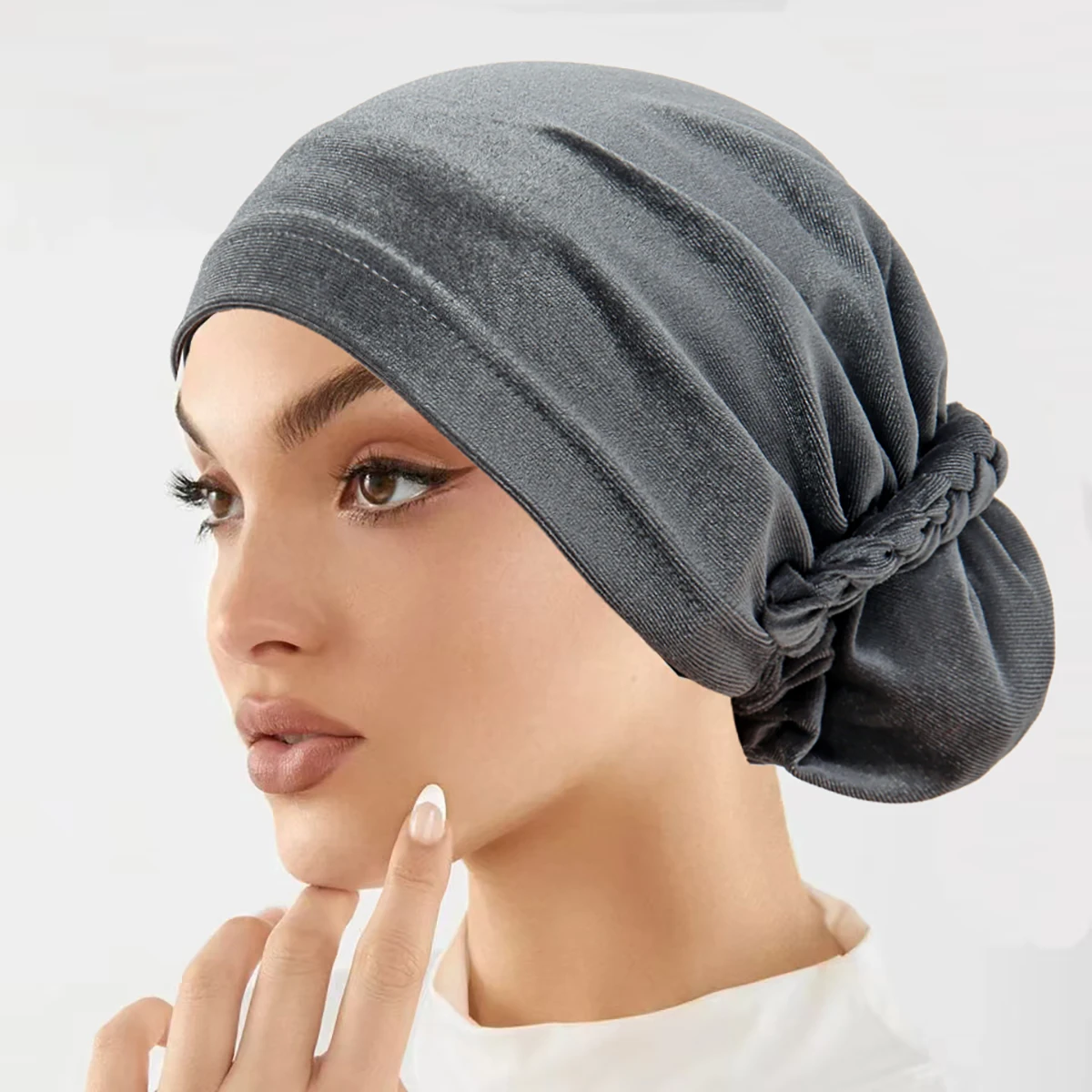 Turbante instantâneo de veludo elástico macio, chapéu hijabs interno, moda muçulmana, lenço feminino, cor sólida, gorro hijab
