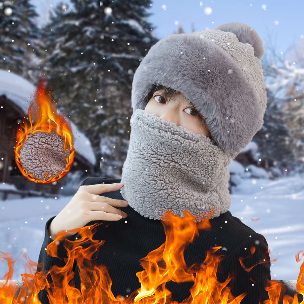 イヤープロテクションライディングコールドハット、防風ネック保護、暖かい厚手のスカーフ、素敵な耳保護帽子、2層